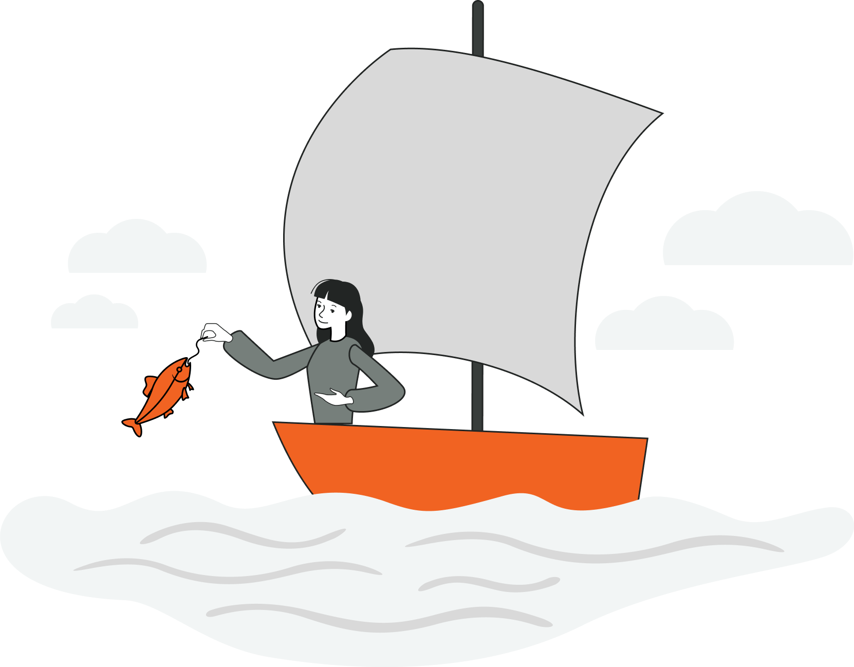 person on a boat catching a fish